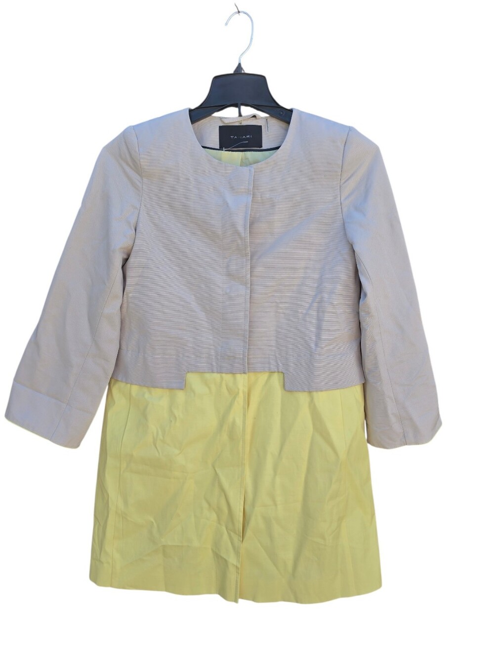 ​Tahari Colorblock Dynamic Crop Trench Coat Jacket Lemon Orchid XS